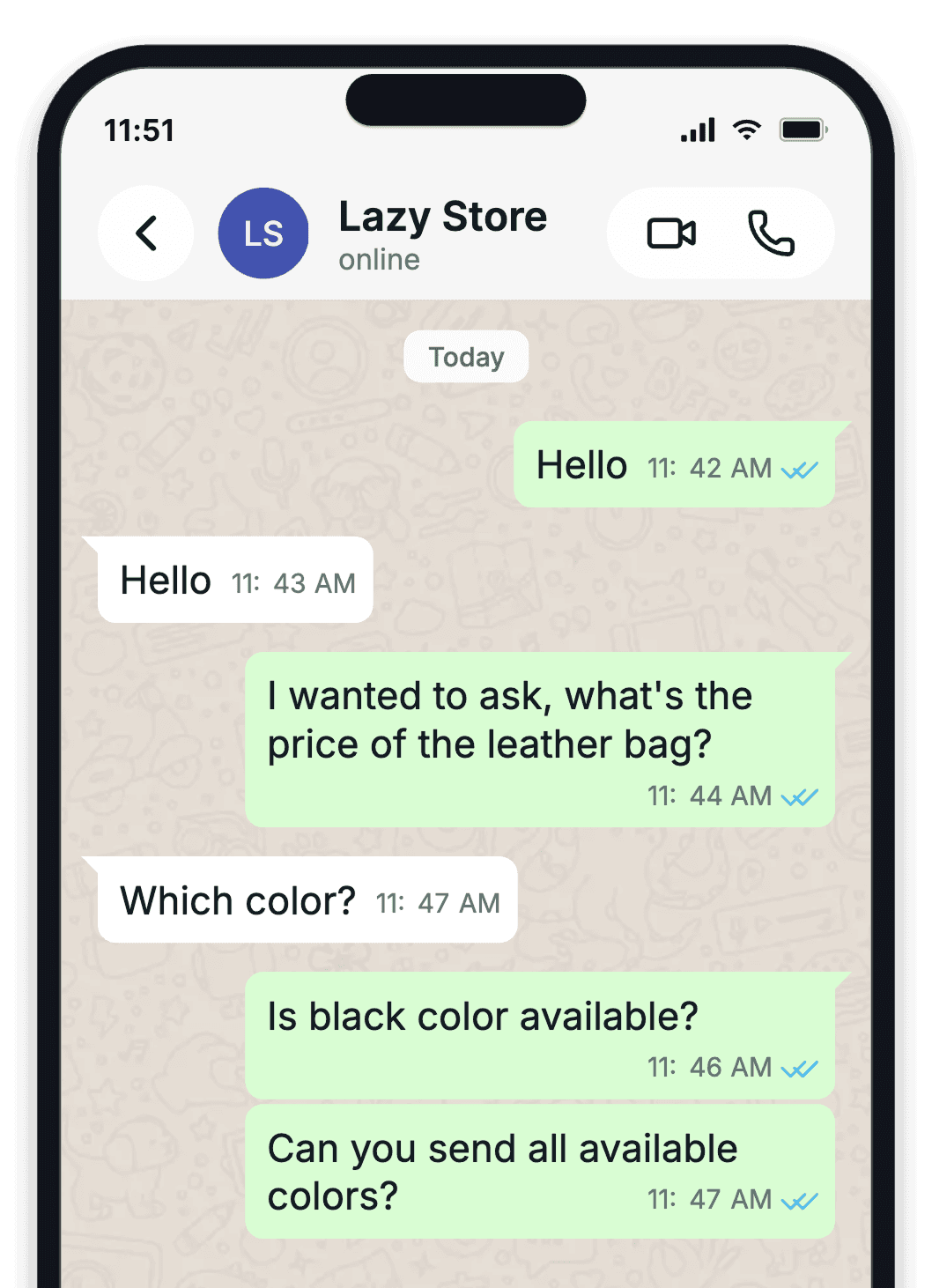 A long WhatsApp chat between a customer and a store that ends without an order